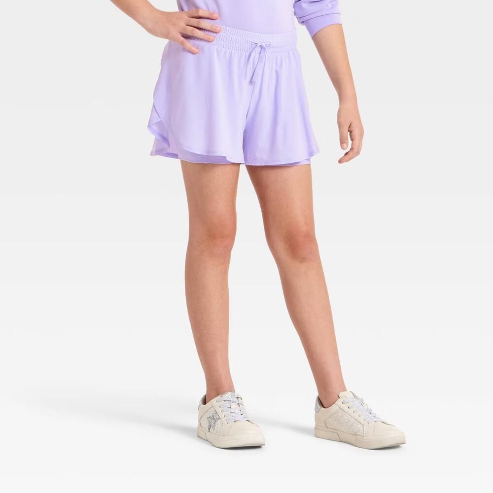 Girls' Mid-Rise 2 in 1 Flowy Shorts - All In Motion Purple Size Large 10/12